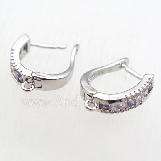 copper Latchback Earrings paved zircon with loop, platinum plated