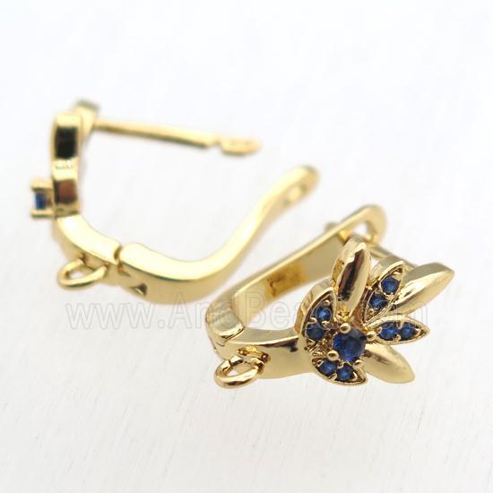 copper Latchback Earrings hook paved zircon with loop, gold plated