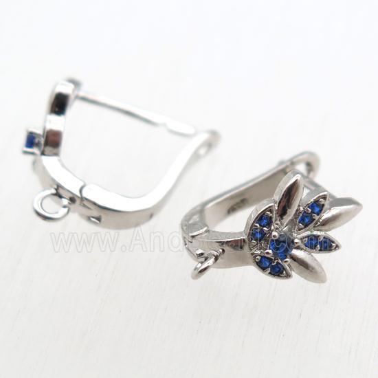copper Latchback Earrings hook paved zircon with loop, platinum plated