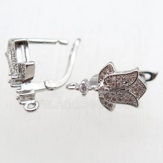 copper Latchback Earrings paved zircon with loop, platinum plated