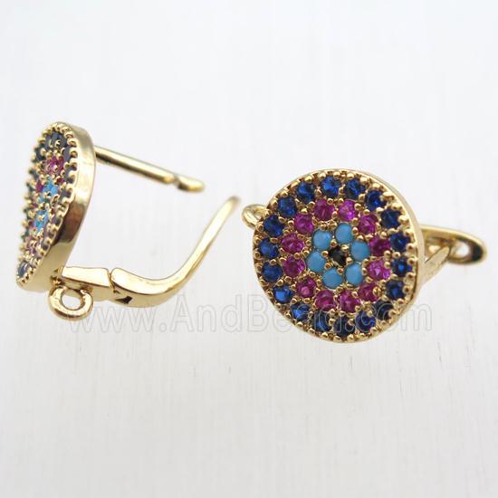 copper Latchback Earrings paved zircon with loop, gold plated