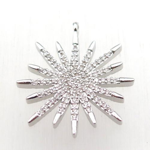 copper sun pendant paved zircon, platinum plated