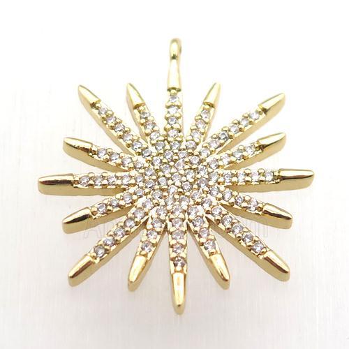 copper sun pendant paved zircon, gold plated
