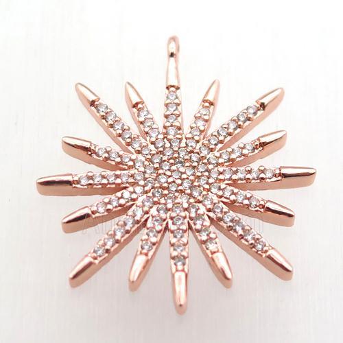 copper sun pendant paved zircon, rose gold