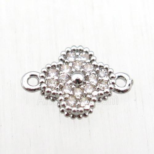 copper clover conncetor paved zircon, platinum plated