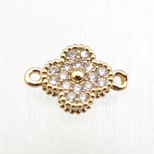 copper clover conncetor paved zircon, gold plated