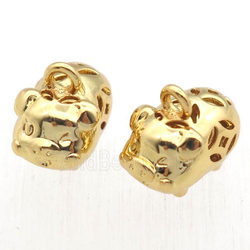 copper pig pendant, gold plated