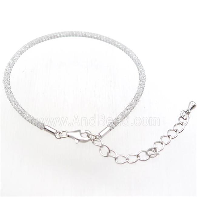 copper mesh bracelet chain with rhinestone, platinum plated