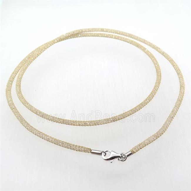 copper mesh nceklace chain with rhinestone, gold plated