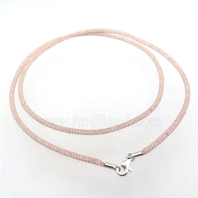 copper mesh nceklace chain with rhinestone, rose gold