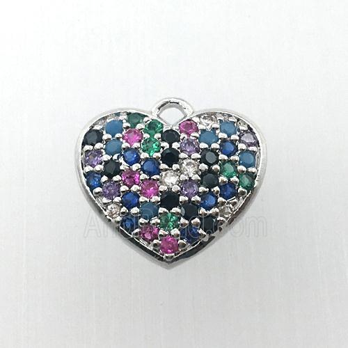 copper heart pendant pave zircon, platinum plated