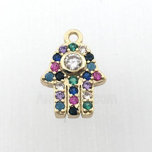 copper hamsahand pendant pave zircon, gold plated
