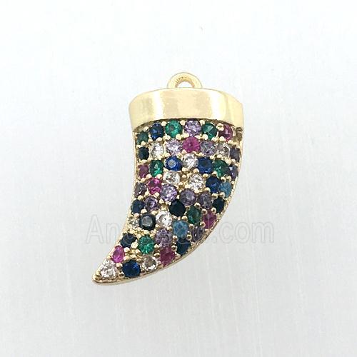 copper horn pendant pave zircon, gold plated