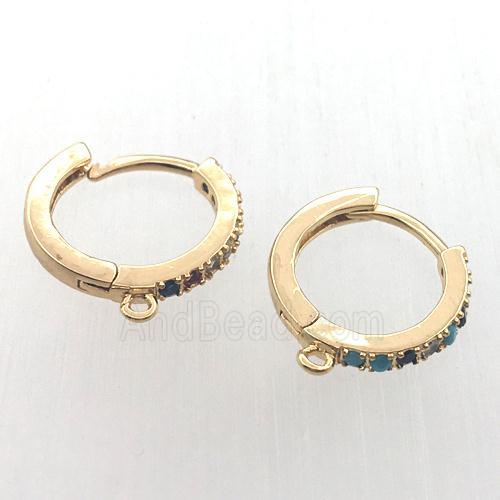 copper huggie earring hoop pave zircon with loop, gold plated