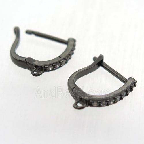 copper Latchback Earrings pave zircon with loop, black plated