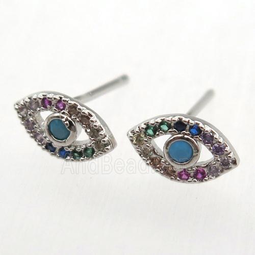 copper Studs Earrings pave zircon, platinum plated