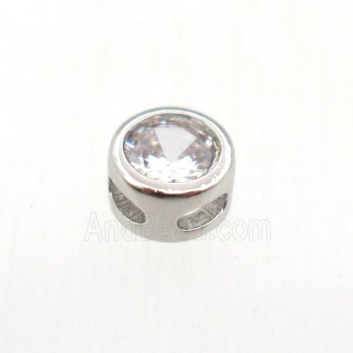 copper beads pave zircon, circle, platinum plated