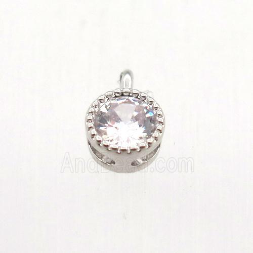 copper pendant pave zircon, circle, platinum plated