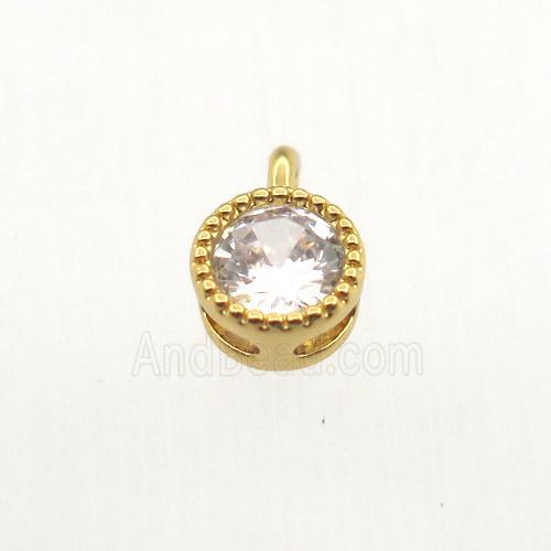 copper pendant pave zircon, circle, gold plated