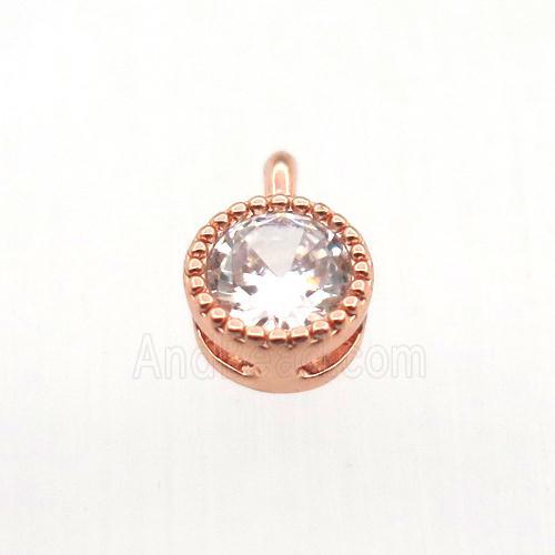 copper pendant pave zircon, circle, rose gold