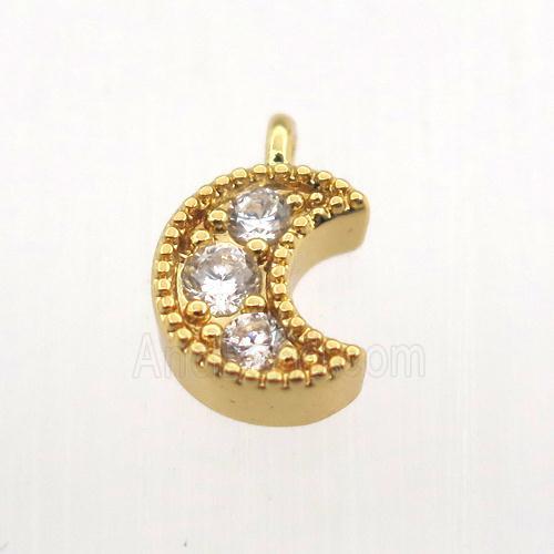 copper pendant pave zircon, moon, gold plated