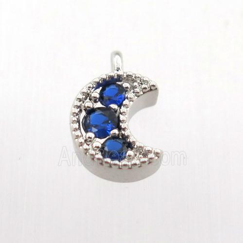 copper pendant pave zircon, moon, platinum plated