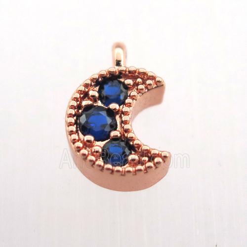 copper pendant pave zircon, moon, rose gold