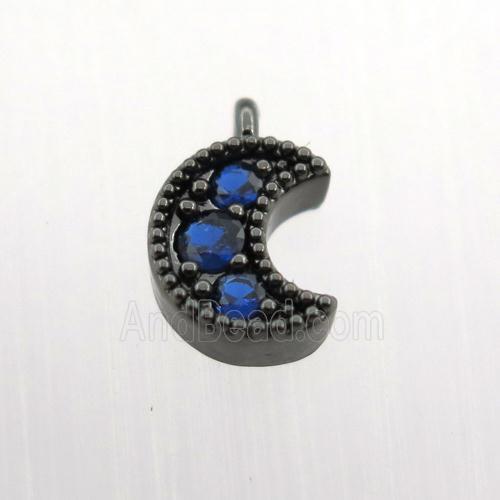 copper pendant pave zircon, moon, black plated