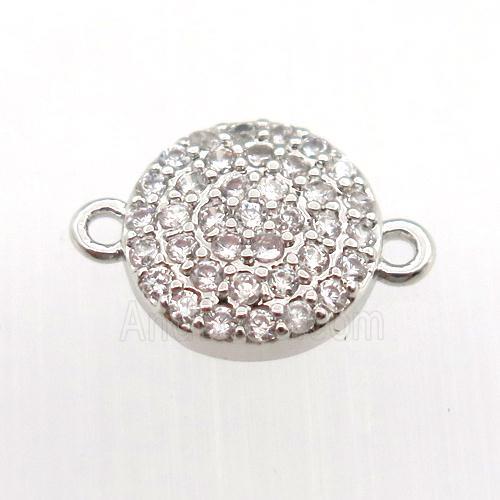 copper connector pave zircon, circle, platinum plated