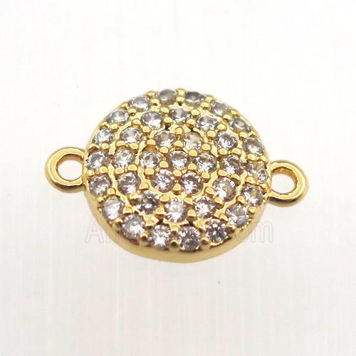 copper connector pave zircon, circle, gold plated