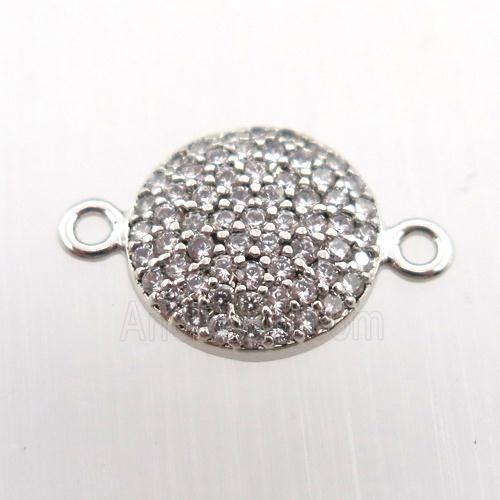 copper connector pave zircon, circle, platinum plated