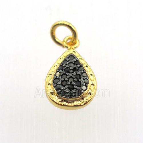 copper pendant pave zircon, teardrop, gold plated