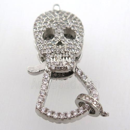 copper skull clasp pave zircon, platinum plated