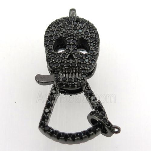 copper skull clasp pave zircon, black plated