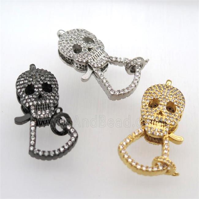 copper skull clasp pave zircon, mixed color