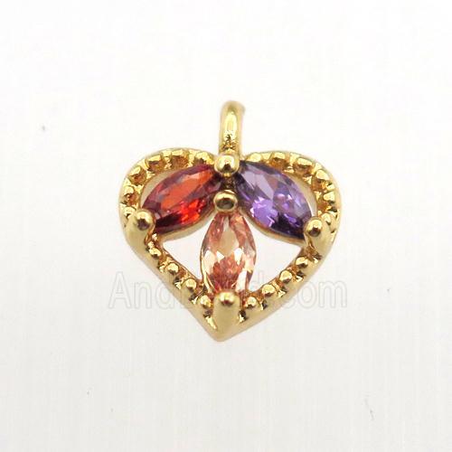 copper heart pendant pave zircon, gold plated