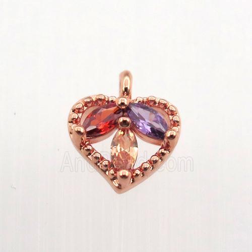 copper heart pendant pave zircon, rose gold
