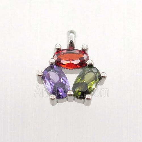 copper pendant pave zircon, flower, platinum plated