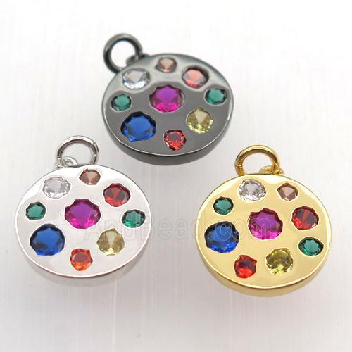 copper circle pendant pave zircon, mix color