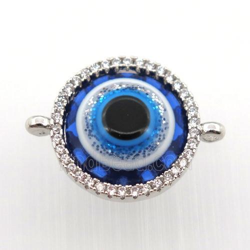 copper circle connector pave zircon with evil eye, platinum plated