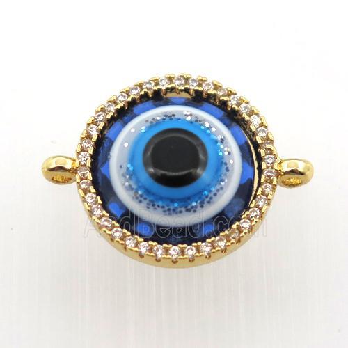 copper circle connector pave zircon with evil eye, gold plated