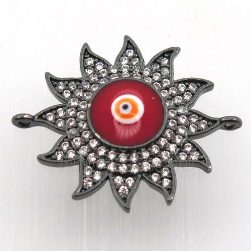 copper sun connector pave zircon with evil eye, black plated