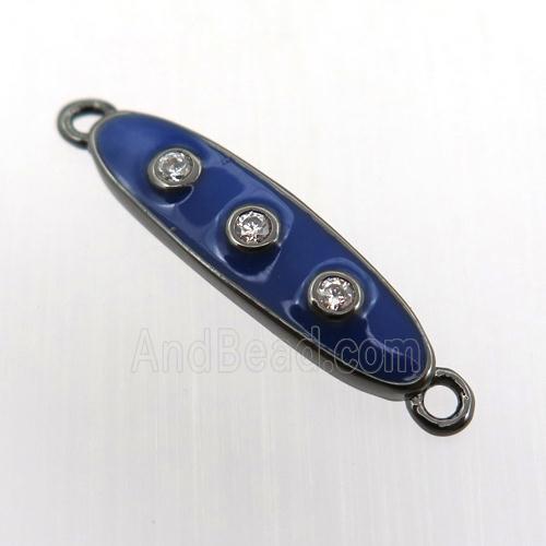 copper oval connector pave zircon with enameling, black plated