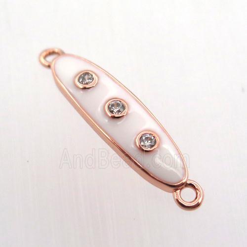 copper oval connector pave zircon with enameling, rose gold