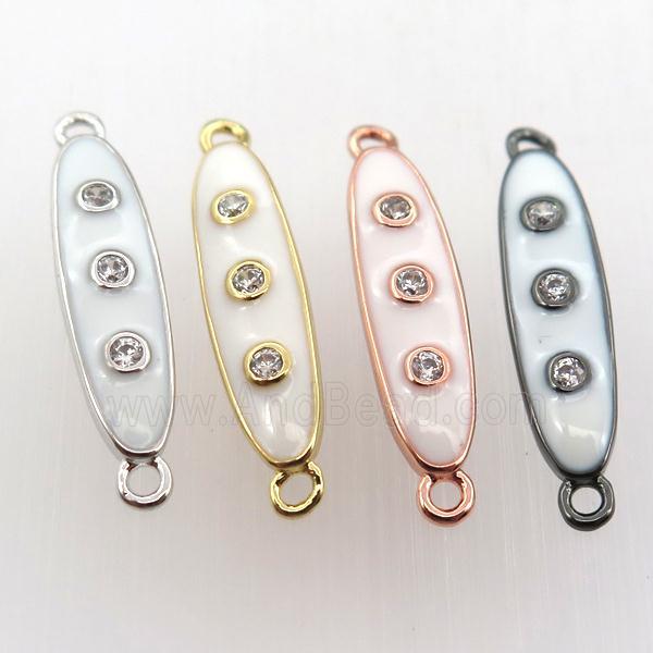copper oval connector pave zircon with white enameling, mix color