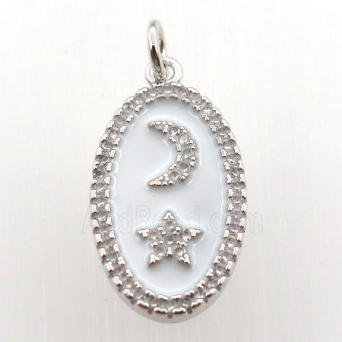 copper oval pendant pave zircon with moon star, platinum plated