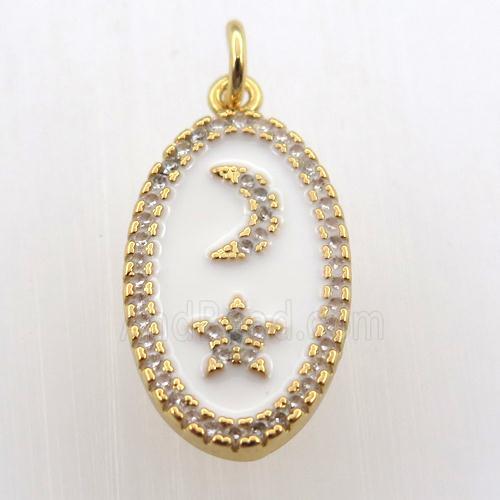 copper oval pendant pave zircon with moon star, gold plated