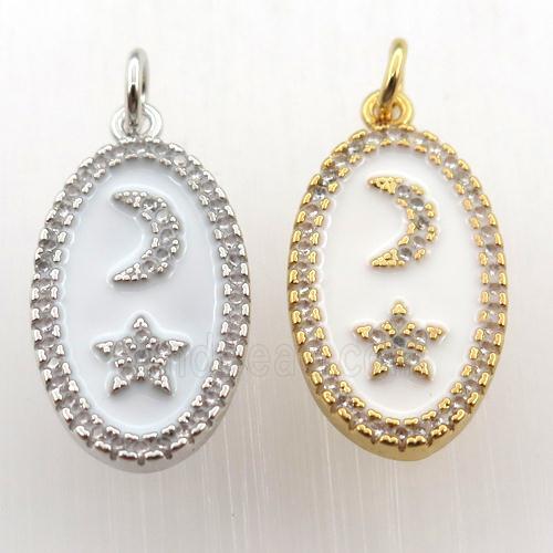 copper oval pendant pave zircon with moon star, mix color