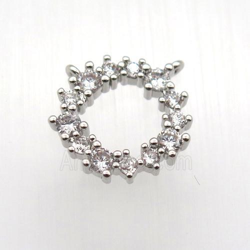copper circle pendant paved zircon with 2loops, platinum plated