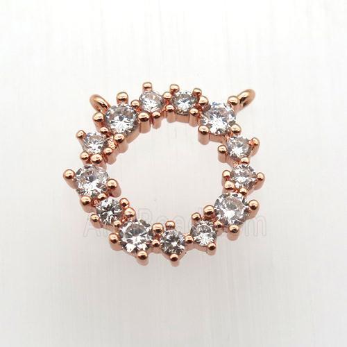 copper circle pendant paved zircon, rose gold